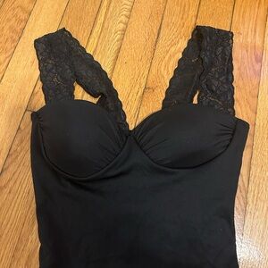 vintage Victoria’s Secret Black bodysuit w/ thick lace straps RARE gold label
